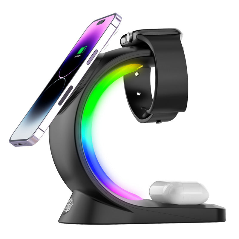 4-in-1 Magnetic Wireless Fast Charging Station with Ambient Light – For iPhone, Apple Watch & AirPods Pro