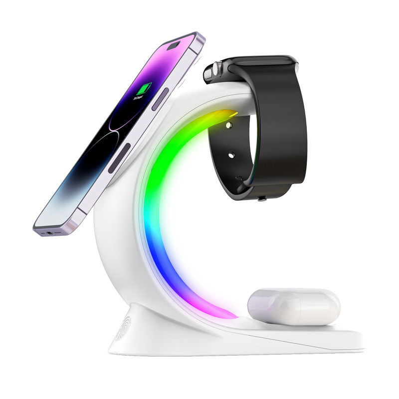 4-in-1 Magnetic Wireless Fast Charging Station with Ambient Light – For iPhone, Apple Watch & AirPods Pro
