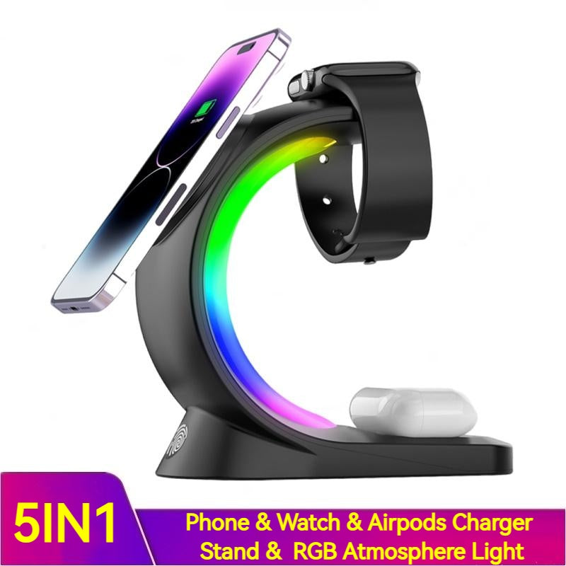 4-in-1 Magnetic Wireless Fast Charging Station with Ambient Light – For iPhone, Apple Watch & AirPods Pro